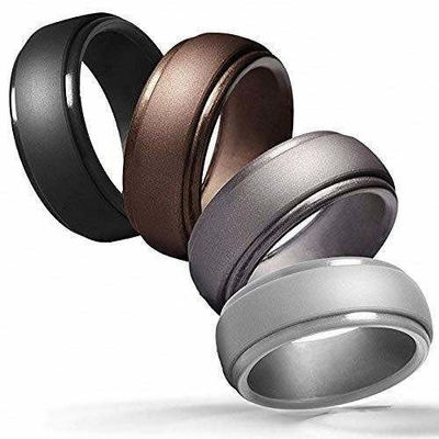 Bague de mariée en silicone pour hommes 4 packs Singles Step Edge Design élégant métallique Noir et camouflé