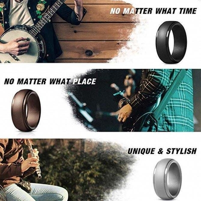Bague de mariée en silicone pour hommes 4 packs Singles Step Edge Design élégant métallique Noir et camouflé