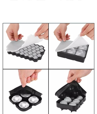 Moule à billes de glace rondes à 6 trous avec plateau de glace carré à nid de miel et plateau de glace à diamants