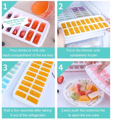 18 Cavité Eco-friendly Silicone Cube de glace plateau moule avec couvercle amovible Matériau durable