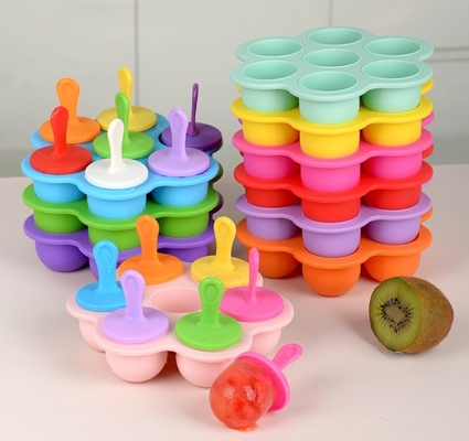 Classification alimentaire Mousse de glace en silicone 7 trous Popsicle DIY Box de crème glacée Mold Popsicle en silicone