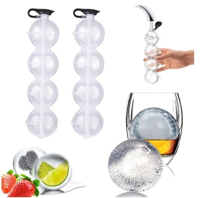 Fabricant de glace en silicone bricolage Whisky Hockey sur glace Four Hole Mold Round Mold à billes de glace en plastique