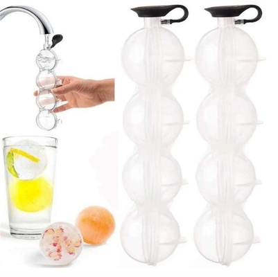 Fabricant de glace en silicone bricolage Whisky Hockey sur glace Four Hole Mold Round Mold à billes de glace en plastique
