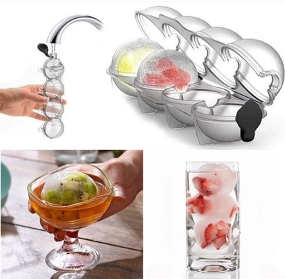 Fabricant de glace en silicone bricolage Whisky Hockey sur glace Four Hole Mold Round Mold à billes de glace en plastique