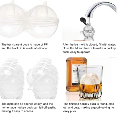 Fabricant de glace en silicone bricolage Whisky Hockey sur glace Four Hole Mold Round Mold à billes de glace en plastique