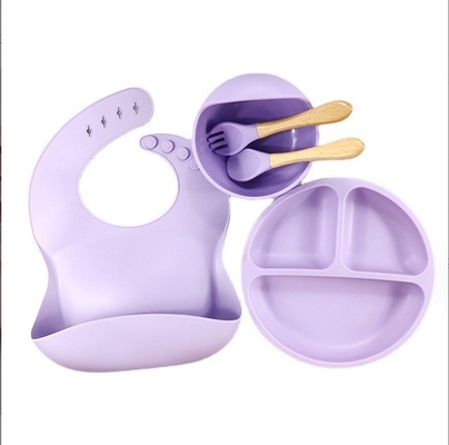 5 pièces Eco-friendly Baby Feeding Set Silicone Suction Bowls Plateaux Cuillère Bib de fourchette pour les tout-petits