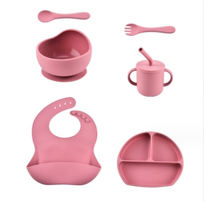 Enfants Plate à manger Vaisselle à table Suction Coupe d'alimentation Ensemble de fourchette de bol en silicone de qualité alimentaire