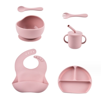 Enfants Plate à manger Vaisselle à table Suction Coupe d'alimentation Ensemble de fourchette de bol en silicone de qualité alimentaire