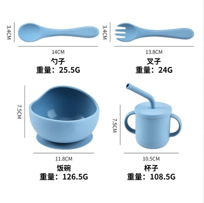 Enfants Plate à manger Vaisselle à table Suction Coupe d'alimentation Ensemble de fourchette de bol en silicone de qualité alimentaire