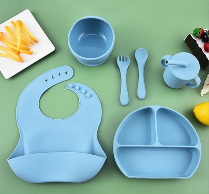 Enfants Plate à manger Vaisselle à table Suction Coupe d'alimentation Ensemble de fourchette de bol en silicone de qualité alimentaire