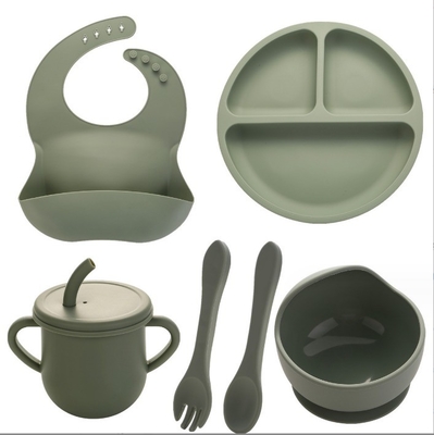 Aucun Design Style Série d'alimentation en silicone pour dîner complet Plate Bowl Cup Cuillère fourchette Spork pour les bébés