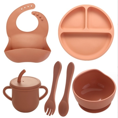 Aucun Design Style Série d'alimentation en silicone pour dîner complet Plate Bowl Cup Cuillère fourchette Spork pour les bébés
