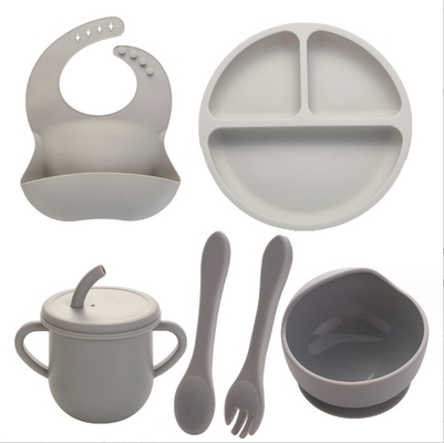 Aucun Design Style Série d'alimentation en silicone pour dîner complet Plate Bowl Cup Cuillère fourchette Spork pour les bébés