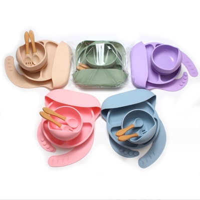 Aucun Design Style Appareils de table en silicone pour bébé 5 pièces BPA Free Feeding Set Cuillère