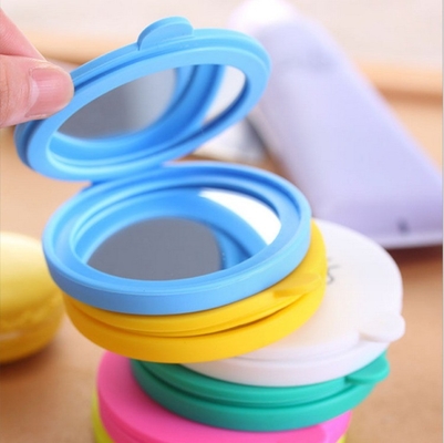 Modern Round Silicone Glass Cosmétique Double Côté Plier Portable Maquillage Rétroviseur de Poche