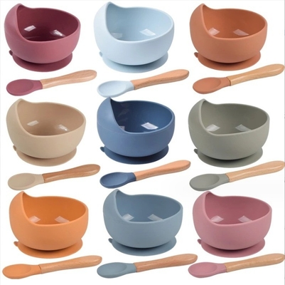 Cuvette d'alimentation pour bébé en silicone imperméable aux déversements avec cuillère et cuillère de qualité alimentaire