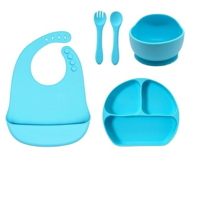 Série d'alimentation pour bébé en silicone 5pcs Meilleur étanche à l'eau Sécurité facile à nettoyer bol avec cuillère à biberon
