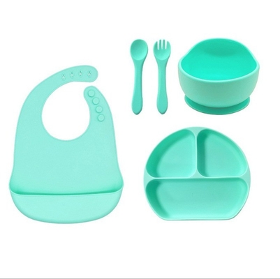 Série d'alimentation pour bébé en silicone 5pcs Meilleur étanche à l'eau Sécurité facile à nettoyer bol avec cuillère à biberon