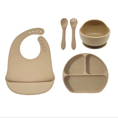 Série d'alimentation pour bébé en silicone 5pcs Meilleur étanche à l'eau Sécurité facile à nettoyer bol avec cuillère à biberon